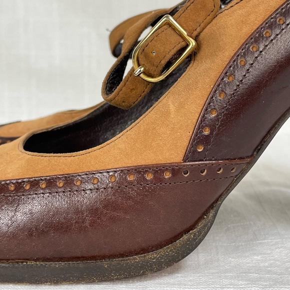 Vintage MISS REFREW Spectator Leather Suede Mary Janes Heels brown made in Italy - Picture 10 of 16